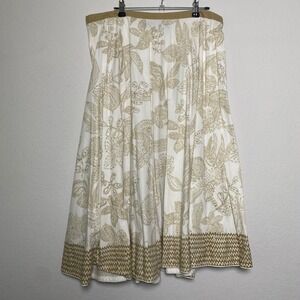 Ana Midi Skirt Floral Print Sequined White Tan Womens 12 Tall Preppy Cottagecore